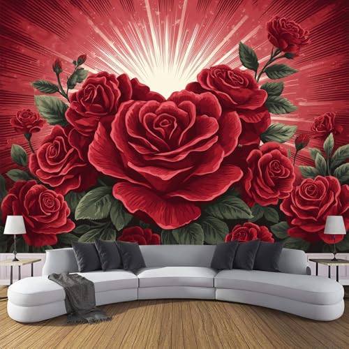 Fototapete 3D Effekt Handgezeichnete Blumen Tapete Romantik Rose Tapeten Vliestapete Modern Wandtapete Wohnzimmer Wanddeko Motivtapeten 400×280cm(W×H) von ANALTIRCE