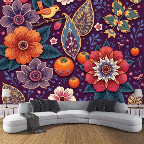 Fototapete 3D Effekt Indianer Pflanzen Tapete Paisley Blumen Früchte Tapeten Vliestapete Modern Wandtapete Wohnzimmer Wanddeko Motivtapeten 300×210cm(W×H) von ANALTIRCE