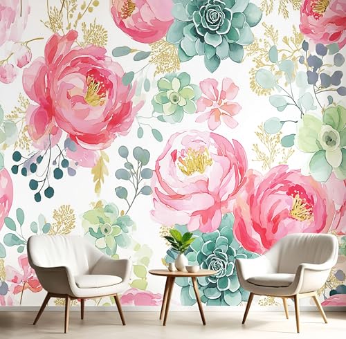 Fototapete 3D Effekt Klassisch Blumen Tapete Blumen Pfingstrosen Sukkulenten Tapeten Vliestapete Modern Wandtapete Wohnzimmer Wanddeko Motivtapeten 150×105cm(W×H) von ANALTIRCE