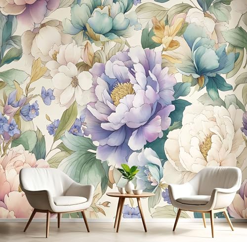 Fototapete 3D Effekt Klassisch Pflanzen Tapete Vintage Blumen Pfingstrose Tapeten Vliestapete Modern Wandtapete Wohnzimmer Wanddeko Motivtapeten 150×105cm(W×H) von ANALTIRCE