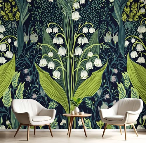 Fototapete 3D Effekt Maiglöckchen Blüten Dekoration Wandbild, Elegante Pastorale Pflanzen Vlies Tapete 150×105cm(W×H) Wandtapeten,220g/m2 Fototapete Moderne Panorama Wanddeko Blau von ANALTIRCE