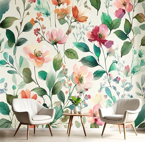 Fototapete 3D Effekt Pastorale Pflanzen Tapete Aquarell Blütenblätter Blätter Tapeten Vliestapete Modern Wandtapete Wohnzimmer Wanddeko Motivtapeten 150×105cm(W×H) von ANALTIRCE