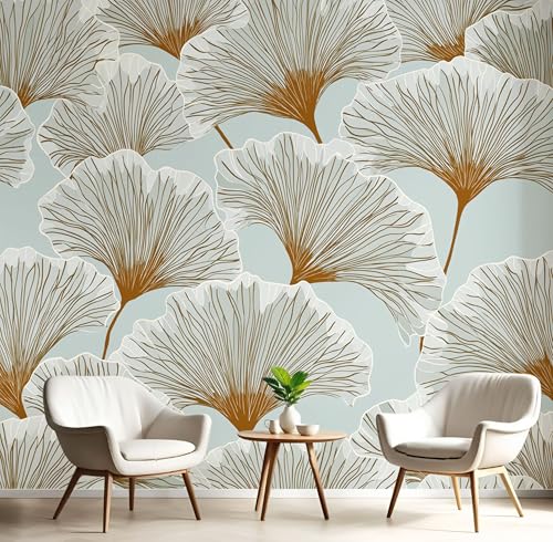 Fototapete 3D Effekt Retro Pflanzen Tapete Abstraktes Ginkgoblatt Tapeten Vliestapete Modern Wandtapete Wohnzimmer Wanddeko Motivtapeten 150×105cm(W×H) von ANALTIRCE