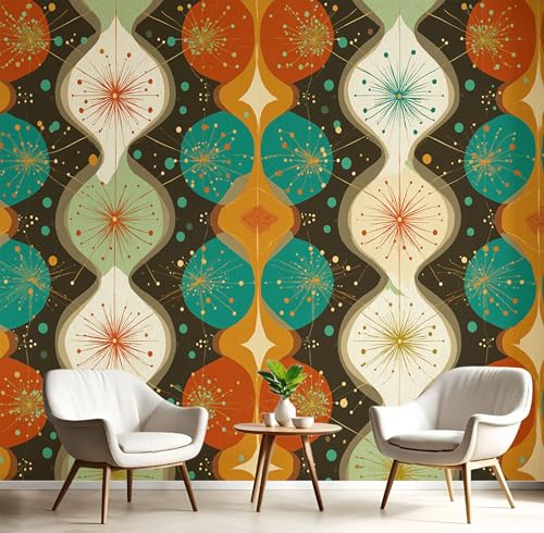 Fototapete 3D Effekt Retro Punkte Sterne Tapete Abstrakte Geometrie Tapeten Vliestapete Modern Wandtapete Wohnzimmer Wanddeko Motivtapeten 200×140cm(W×H) von ANALTIRCE