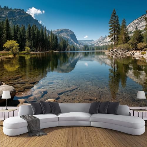 Fototapete 3D Effekt Schöner See Tapete Fototapeten Vlies Tapeten, 400×280cm(W×H) Vliestapete, Natur Wald Bäume Wandtapete Moderne Wand Schlafzimmer Wohnzimmer Tapete von ANALTIRCE