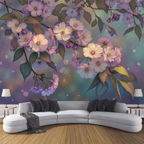 Fototapete 3D Effekt Verträumt Blumen Tapete Kirschblütenzweige Tapeten Vliestapete Modern Wandtapete Wohnzimmer Wanddeko Motivtapeten 300×210cm(W×H) von ANALTIRCE