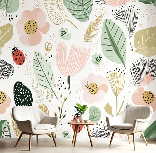 Fototapete Abstrakt Blumen Blätter Motivtapeten Tapete Böhmische Pflanzen Tapeten Vliestapete Modern Wandtapete Wohnzimmer Schlafzimmer Tapete Wanddeko 150×105cm(W×H) von ANALTIRCE