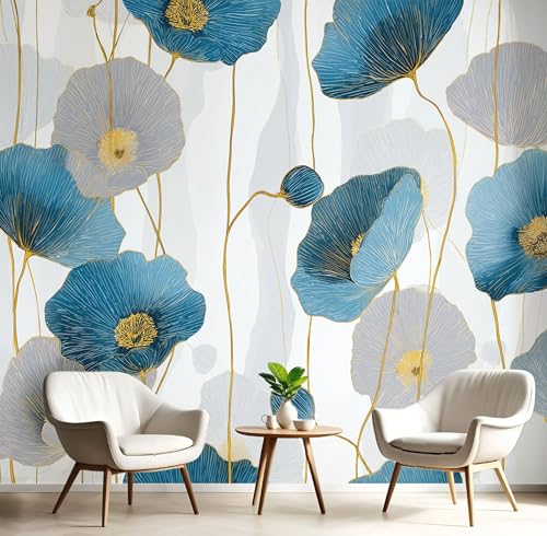 Fototapete Abstrakte Mohnblumen 375×270cm(W×H) Vlies Tapeten Japanische Tuschemalerei Blumen Muster 3D Tapete Wanddeko, XXL Moderne Wandtapete Wohnzimmer Schlafzimmer von ANALTIRCE