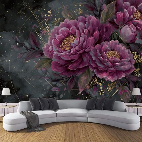 Fototapete Aquarell Blumen Motivtapeten Tapete Luxus Streifen Tapeten Vliestapete Modern Wandtapete Wohnzimmer Schlafzimmer Tapete Wanddeko 350×256cm(W×H) von ANALTIRCE