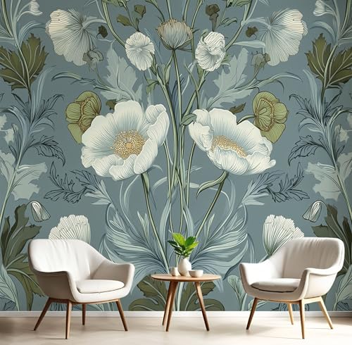 Fototapete Elegant Blumig 450×300cm(W×H) Vlies Tapeten Retro Abstrakt Blumen Muster 3D Tapete Wanddeko, XXL Moderne Wandtapete Wohnzimmer Schlafzimmer von ANALTIRCE