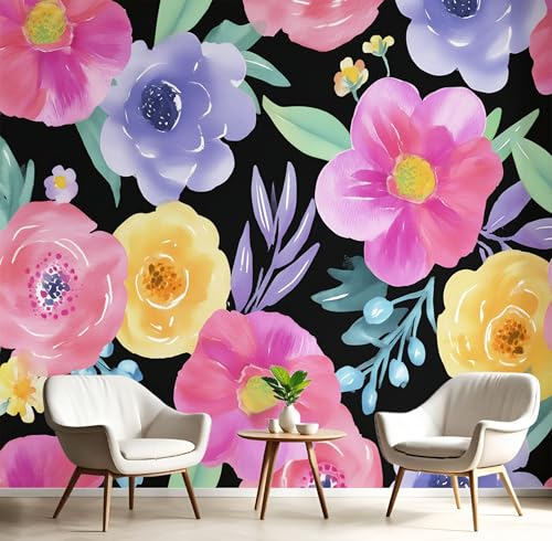Fototapete Elegant Blumig Motivtapeten Tapete Aquarell Süß Blumen Tapeten Vliestapete Modern Wandtapete Wohnzimmer Schlafzimmer Tapete Wanddeko 350×256cm(W×H) von ANALTIRCE