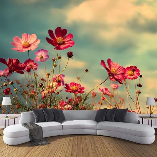 Fototapete Frühlingsblumen 150×105cm(W×H) Vlies Tapeten Traum Himmel Blumen Muster 3D Tapete Wanddeko, Moderne Wandtapete Wohnzimmer Schlafzimmer von ANALTIRCE