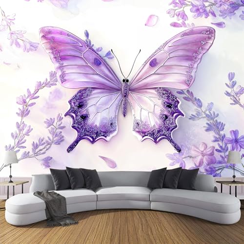 Fototapete Luxus Schmetterling 300×210cm(W×H) Vlies Tapeten Schöne Blumen Muster 3D Tapete Wanddeko, XXL Moderne Wandtapete Wohnzimmer Schlafzimmer von ANALTIRCE