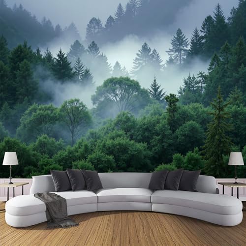 Fototapete Nebel Wald 150×105cm(W×H) Vlies Tapeten Dicht Baumkronen Pflanzen Muster 3D Tapete Wanddeko, Moderne Wandtapete Wohnzimmer Schlafzimmer von ANALTIRCE