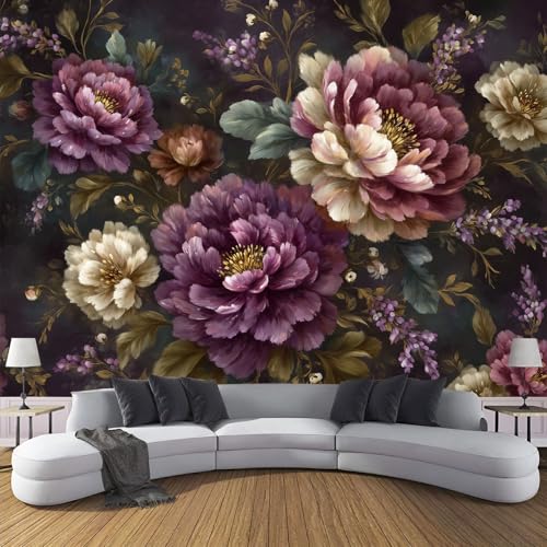 Fototapete Ölgemälde Blumen 350×256cm(W×H) Vlies Tapeten Retro Luxus Pfingstrose Muster 3D Tapete Wanddeko, XXL Moderne Wandtapete Wohnzimmer Schlafzimmer von ANALTIRCE