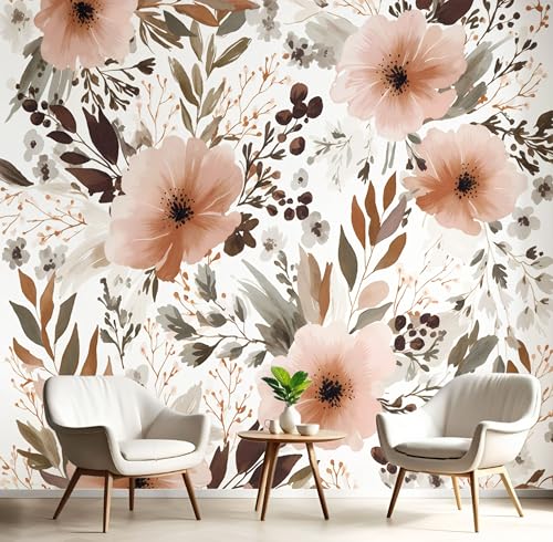 Fototapete Rosa Blumen Blätter 150×105cm(W×H) Vlies Tapeten Böhmen Landschaft Blumen Muster 3D Tapete Wanddeko, Moderne Wandtapete Wohnzimmer Schlafzimmer von ANALTIRCE