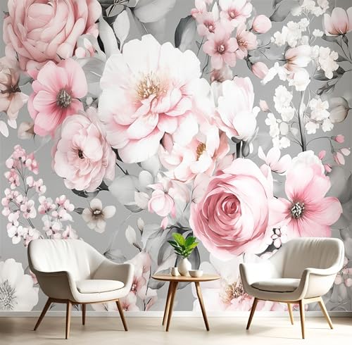 Fototapete Rosa Pfingstrose Blumen Motivtapeten Tapete Retro Country Blumen Tapeten Vliestapete Modern Wandtapete Wohnzimmer Schlafzimmer Tapete Wanddeko 400×280cm(W×H) von ANALTIRCE