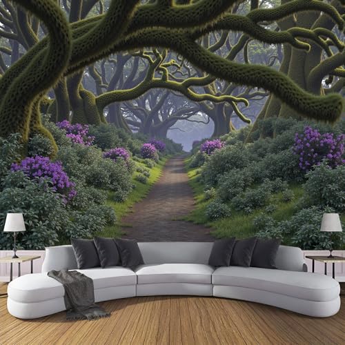 Fototapete Tropischer Regenwald 350×256cm(W×H) Vlies Tapeten Uralte Bäume Blumenwege Muster 3D Tapete Wanddeko, XXL Moderne Wandtapete Wohnzimmer Schlafzimmer von ANALTIRCE