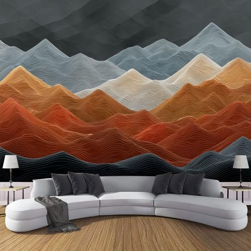 Fototapete Wellen Berge Motivtapeten Tapete Terrakotta Berg Tapeten Vliestapete Modern Wandtapete Wohnzimmer Schlafzimmer Tapete Wanddeko 450×300cm(W×H) von ANALTIRCE