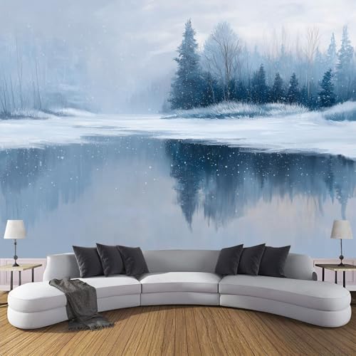 Fototapete Winter Schnee Wald Motivtapeten Tapete Natur See Tapeten Vliestapete Modern Wandtapete Wohnzimmer Schlafzimmer Tapete Wanddeko 150×105cm(W×H) von ANALTIRCE