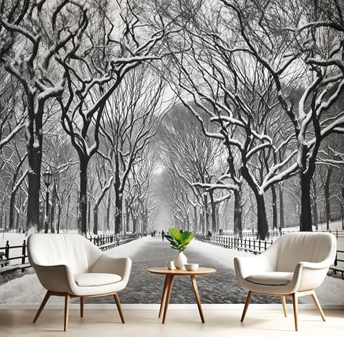 Fototapete Winterparkstraße 350×256cm(W×H) Vlies Tapeten Schneeszene Wald Muster 3D Tapete Wanddeko, XXL Moderne Wandtapete Wohnzimmer Schlafzimmer von ANALTIRCE