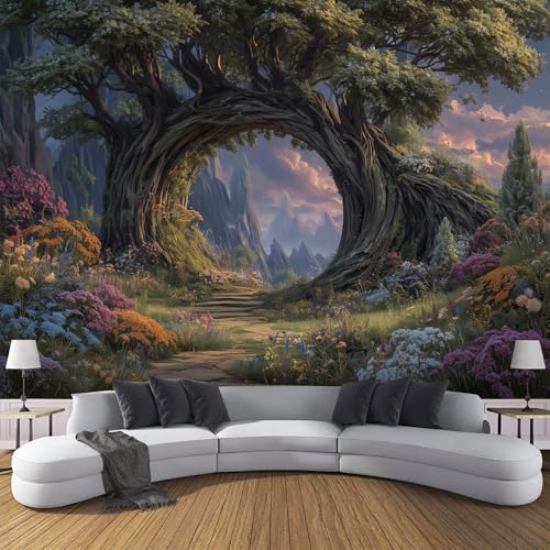 Fototapete Zauberwald 150×105cm(W×H) Vlies Tapeten Bögen Baumstämme Pflanzen Muster 3D Tapete Wanddeko, Moderne Wandtapete Wohnzimmer Schlafzimmer von ANALTIRCE