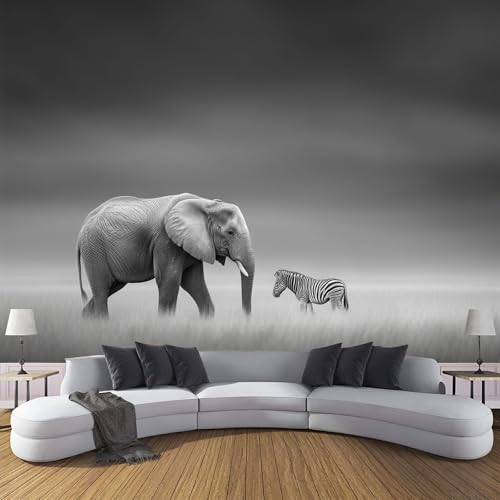 Fototapete Zebra Elefant Motivtapeten Tapete Afrikanische Graslandschaften Tiere Tapeten Vliestapete Modern Wandtapete Wohnzimmer Schlafzimmer Tapete Wanddeko 450×300cm(W×H) von ANALTIRCE