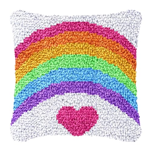 Regenbogen-Diy-Kissen Zum Selbermachen Mit Knüpfhaken – 3D-Kissen-Knüpfhaken-Sticksets,Herzform Vorgedrucktes Leinwand-Kreuzstich-Sofa-Kissenbezug-Set Für Anfänger,Erwachsene Und Kinder,Wie Abgeb von ANALTIRCE