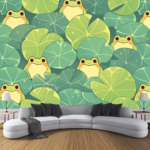 Süßer Frosch Vlies Fototapete Wohnzimmer 150×105cm(W×H), Seerose Pflanze Tapete Wanddeko Wandtapete Wallpaper Dekoration, Schlafzimmer Restaurant Cafe Büro Flur von ANALTIRCE