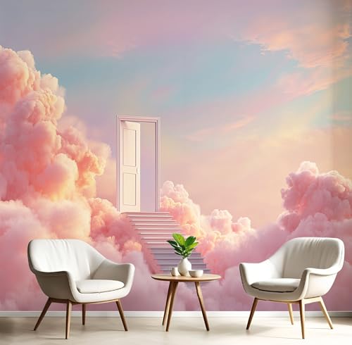 Tapete 3D Fototapete Himmelstor Treppe Vliestapete Wandbild Fototapeten, 400×280cm(W×H) Vlies Tapeten Verträumte Wolken Wandtapete Schlafzimmer, TV Hintergrund Wand Moderne Wanddeko von ANALTIRCE