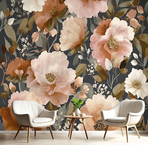 Vlies Fototapete Abstrakt Floral 3D Effekt 200×140cm(W×H) Foto Tapete Schlafzimmer Wohnzimmer Moderne Vliestapete XL Wandtapete Motivtapeten 3d Elegant Rustikal Blumig Dekoration Dunkelgrau von ANALTIRCE