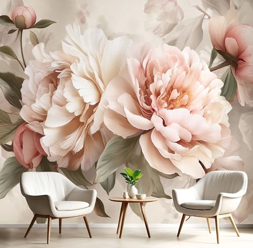 Vlies Fototapete Elegante Pfingstrose 3D Effekt 400×280cm(W×H) Foto Tapete Schlafzimmer Wohnzimmer Moderne Vliestapete XXL Wandtapete Motivtapeten 3d Romantisch Klassisch Floral Dekoration Beige von ANALTIRCE