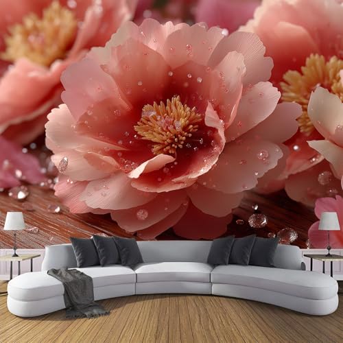 Vlies Fototapete Pfingstrose Blume 3D Effekt 200×140cm(W×H) Foto Tapete Schlafzimmer Wohnzimmer Moderne Vliestapete XL Wandtapete Motivtapeten 3d Natur Landschaft Blumen Dekoration Rosa von ANALTIRCE