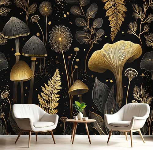 Vlies Fototapete Pilze Pflanzen Blätter 3D Effekt 150×105cm(W×H) Foto Tapete Schlafzimmer Wohnzimmer Moderne Vliestapete Wandtapete Motivtapeten 3d Farne Moose Dekoration Schwarz von ANALTIRCE