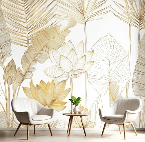 Vlies Fototapete Streifen Lotus Blumen 3D Effekt 150×105cm(W×H) Foto Tapete Schlafzimmer Wohnzimmer Moderne Vliestapete Wandtapete Motivtapeten 3d Tropische Pflanzen Palmblätter Dekoration Weiß von ANALTIRCE