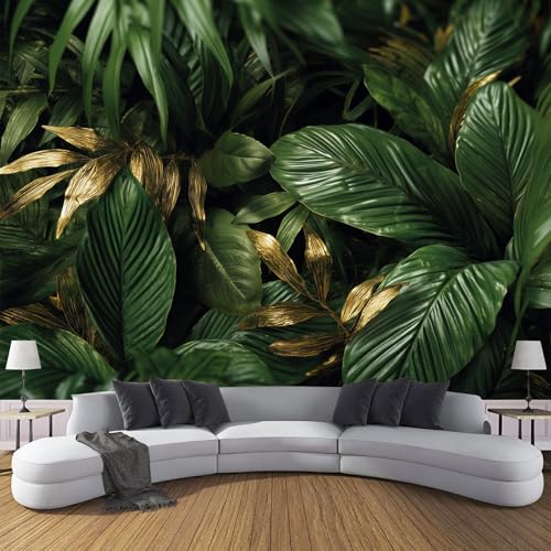Vlies Fototapete Tropische Pflanzen Blätter 3D Effekt 300×210cm(W×H) Foto Tapete Schlafzimmer Wohnzimmer Moderne Vliestapete XXL Wandtapete Motivtapeten 3d Natur Palmen Dekoration Grün von ANALTIRCE