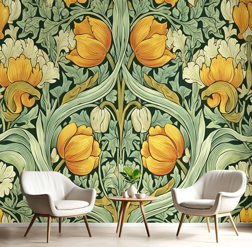 Vlies Fototapete Tulpen Efeu 3D Effekt 450×300cm(W×H) Foto Tapete Schlafzimmer Wohnzimmer Moderne Vliestapete XXL Wandtapete Motivtapeten 3d Abstrakte Pflanzen Blumen Dekoration Salbeigrün von ANALTIRCE