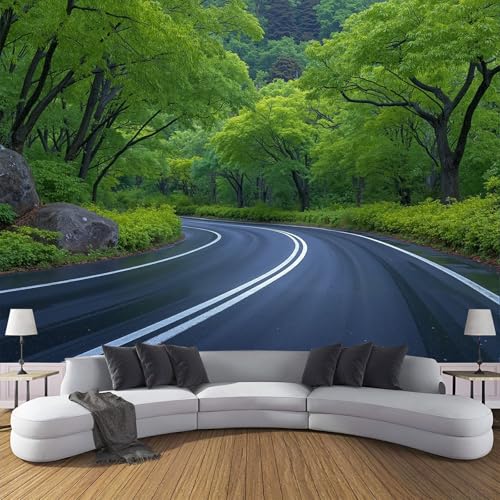 Vlies Fototapete Wald Straße 3D Effekt 150×105cm(W×H) Foto Tapete Schlafzimmer Wohnzimmer Moderne Vliestapete Wandtapete Motivtapeten 3d Dicht Pflanze Dekoration Grün von ANALTIRCE