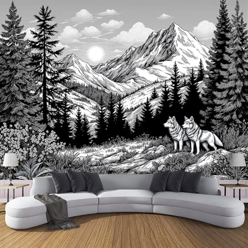 Vlies Fototapete Wald Wölfe 3D Effekt 350×256cm(W×H) Foto Tapete Schlafzimmer Wohnzimmer Moderne Vliestapete XXL Wandtapete Motivtapeten 3d Einfach Blick Auf Die Berge Dekoration Grau von ANALTIRCE