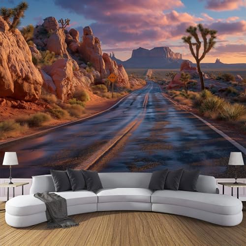 Vlies Fototapete Wüste Sonnenuntergang Straße 3D Effekt 250×175cm(W×H) Foto Tapete Schlafzimmer Wohnzimmer Moderne Vliestapete XL Wandtapete Motivtapeten 3d Berge Natur Landschaft Dekoration Braun von ANALTIRCE