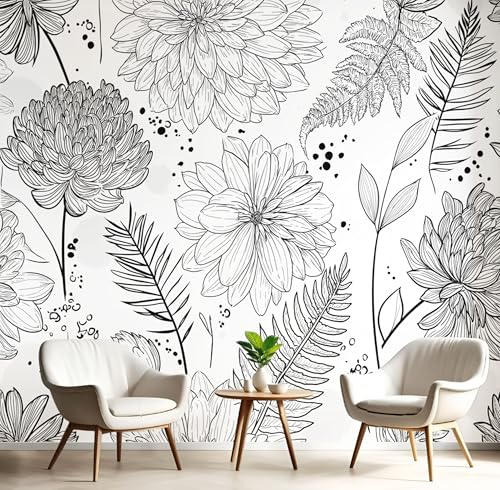 Wandtapete Blumen Blätter Fototapeten 150×105cm(W×H) fototapete Einfachheit Linien Gänseblümchen Vlies wand wandbild 3D modern ohne Klebstoffrückseite, ideal für Wohnzimmerwand von ANALTIRCE