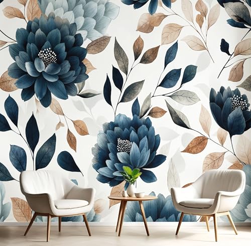 Wandtapete Eleganz Tuschemalerei Blumen Fototapeten 150×105cm(W×H) fototapete Pfingstrose Blätter Vlies wand wandbild 3D modern ohne Klebstoffrückseite, ideal für Wohnzimmerwand von ANALTIRCE