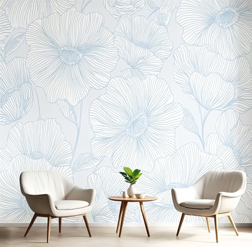 Wandtapete Handgezeichnet Blumen Linien Fototapeten 150×105cm(W×H) fototapete Elegant Blumen Vlies wand wandbild 3D modern ohne Klebstoffrückseite, ideal für Wohnzimmerwand von ANALTIRCE