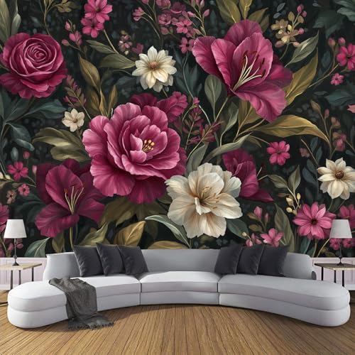Wandtapete Handgezeichnete Blumen Fototapeten 150×105cm(W×H) fototapete Lilie Pfingstrose Vlies wand wandbild 3D modern ohne Klebstoffrückseite, ideal für Wohnzimmerwand von ANALTIRCE