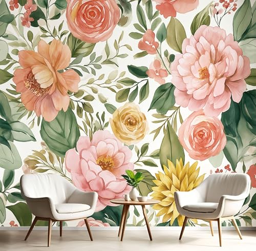 Wandtapete Rosa Pfingstrose Fototapeten 150×105cm(W×H) fototapete Landschaft Blumen Pflanzen Vlies wand wandbild 3D modern ohne Klebstoffrückseite, ideal für Wohnzimmerwand von ANALTIRCE