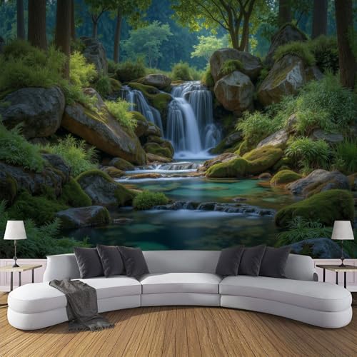 Wandtapete Tropische Pflanzen Fototapeten 150×105cm(W×H) fototapete Steine Moos Vlies wand wandbild 3D modern ohne Klebstoffrückseite, ideal für Wohnzimmerwand von ANALTIRCE