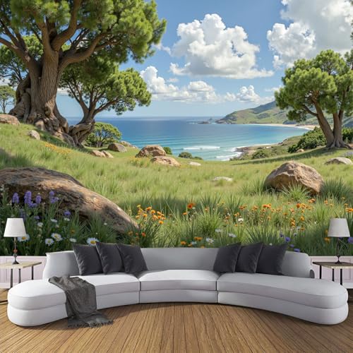 Wandtapete Wildblumen In Voller Blüte Fototapeten 150×105cm(W×H) fototapete Grünland Pflanzen Vlies wand wandbild 3D modern ohne Klebstoffrückseite, ideal für Wohnzimmerwand von ANALTIRCE