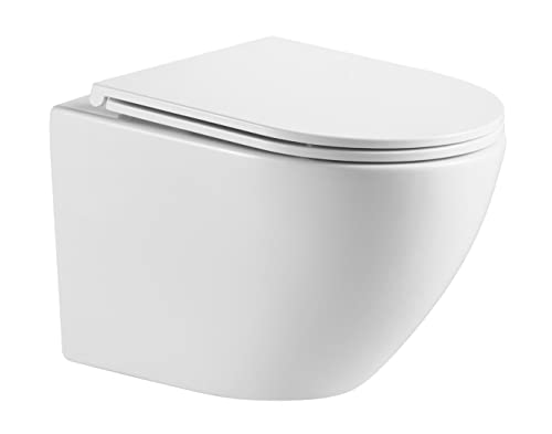 Hänge WC Spülrandlos kurz, Designer Wand Toilette Nano beschichtet mit WC Sitz + Deckel aus Duroplast in 2 versionen und Softclose Absenkautomatik abnehmbar + Beschichtung (WC mit Slim Seat) von ANAQ-DEUTSCHLAND