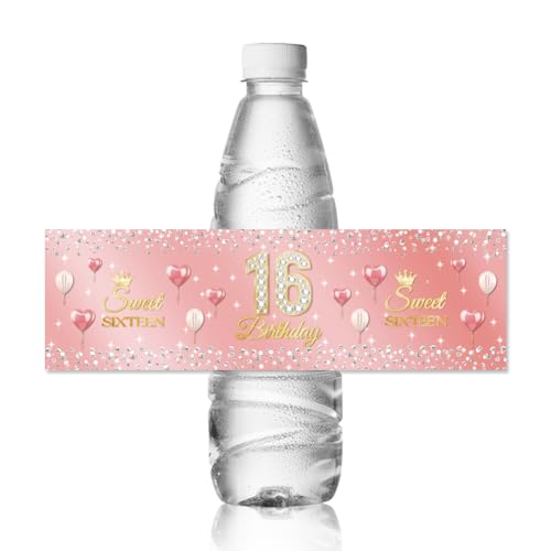 ANATTASOUL 30 Stück Wasserflaschenetiketten Wasserdichte Etiketten 21.6x6.4 cm Großes Flaschenetikett “Geburtstag mit Diamant” Selbstklebende Aufkleber Für Geburtstagsparty Dekorationen von ANATTASOUL