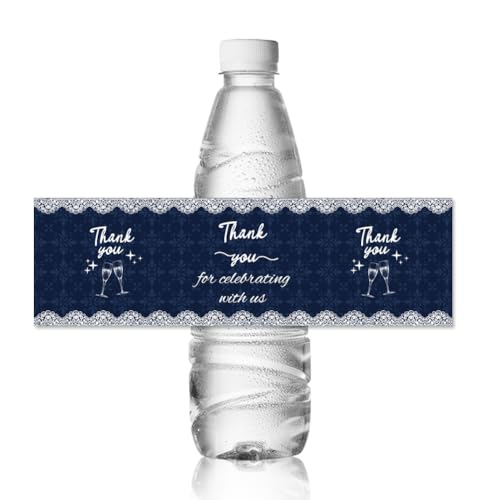 ANATTASOUL 30 Stück Wasserflaschenetiketten Wasserdichte Etiketten 21.6x6.4 cm Großes Flaschenetikett “Spitze Und Weinglas” Selbstklebende Aufkleber Für Geburtstagsparty Dekorationen von ANATTASOUL